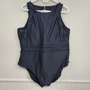 New! SHADE & SHORE Women's High Leg One‎ Piece Swimsuit Halter Neck Black SZ 22